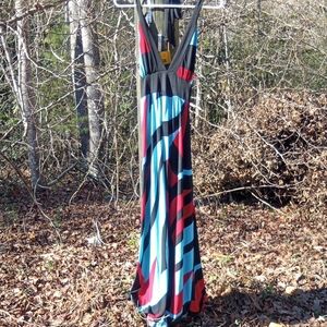 Chic Striped Maxi Dress in Red, Blue, and Black